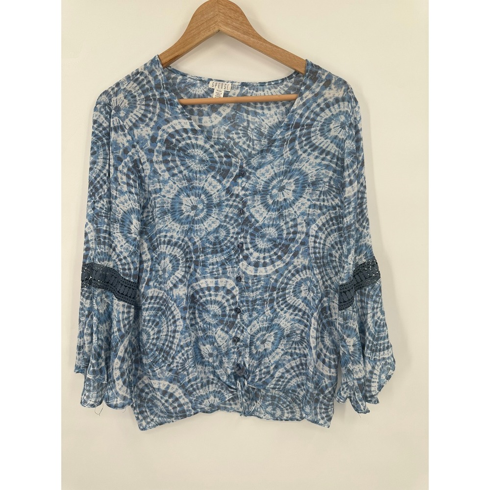 Spense Top Shirt Womens M Boho Peasant Bell Sleeve Crochet Hippie Flowy Fairy